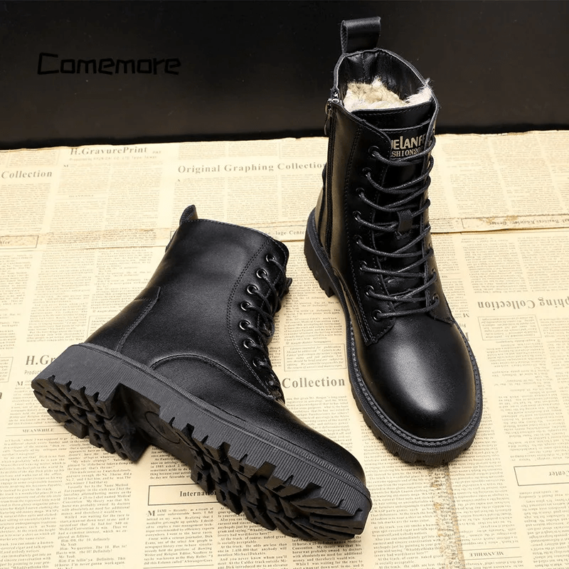 Andrea - Black Leather Winter Boots