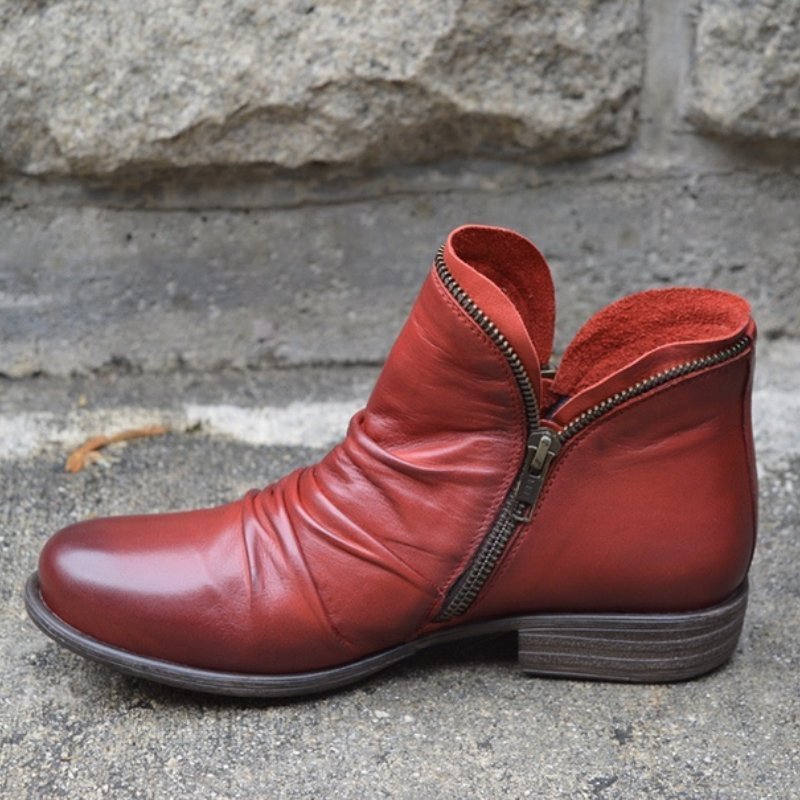 Viannele | Leather Boots with Zip Closure