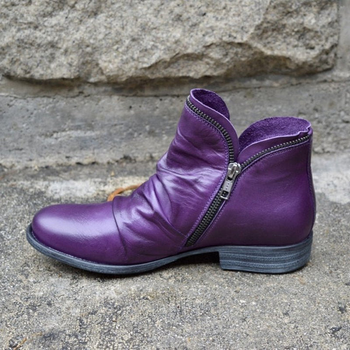 Viannele | Leather Boots with Zip Closure